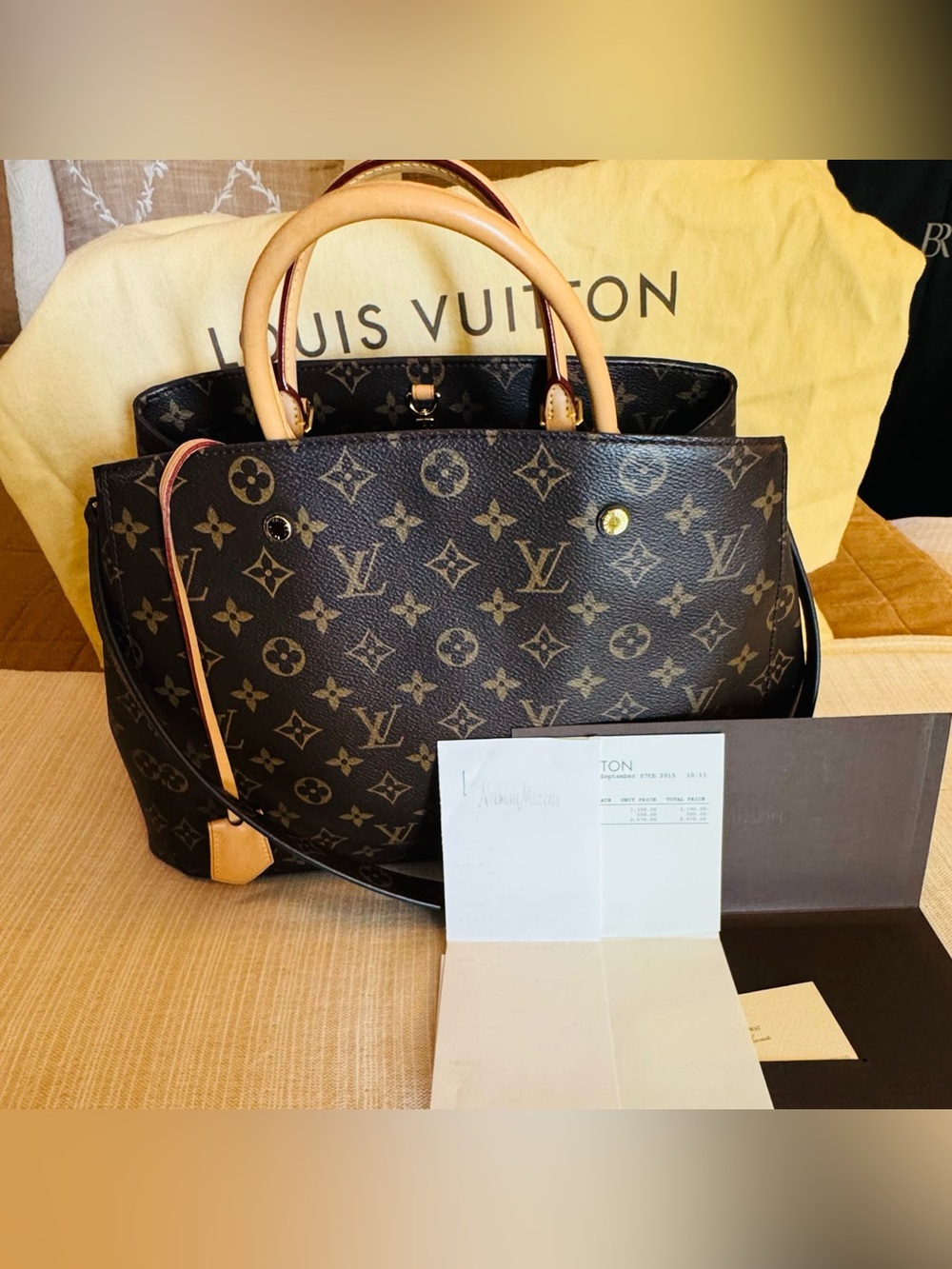 Louis Vuitton Monogram Canvas Tote in Brown with Natural Vachetta Handles
